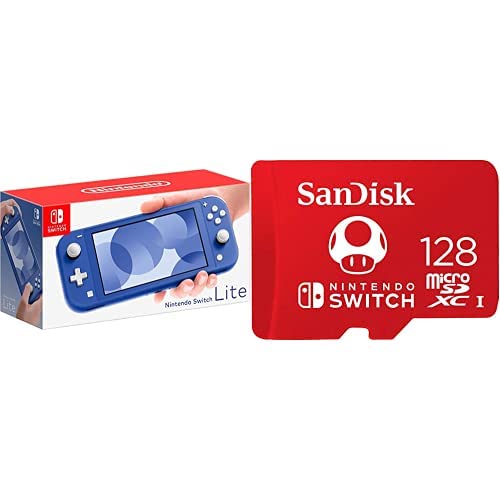 Nintendo Switch Lite - Blue with SanDisk 128GB microSDXC-Card, Licensed for Nintendo-Switch