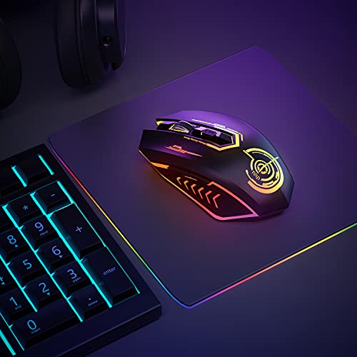 Wireless Gaming Mouse Up to 10000 DPI, UHURU Rechargeable USB Wireless Mouse with 6 Buttons 7 Changeable LED Color Ergonomic Programmable MMO RPG for PC Laptop, Compatible with Windows Mac