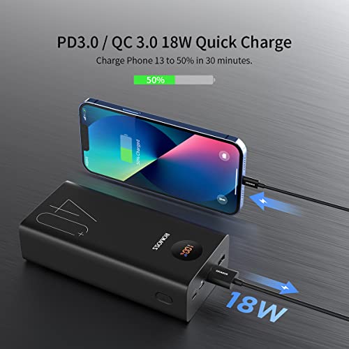 40000mAh Power Bank, ROMOSS 18W PD USB C Fast Charging Portable Charger, 3 Outputs and 2 Inputs External Battery Pack with LED Display for iPhone 12, iPad, MacBook Pro, Surface Pro 7, Samsung S21