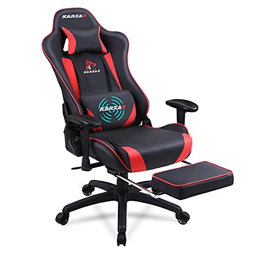 KARXAS Ergonomic Gaming Chair with Footrest High Back Computer Chair PU Leather Office Chair Racing Style Desk Chair Massage Reclining Chair with Headrest and Lumbar Pillow (Red)