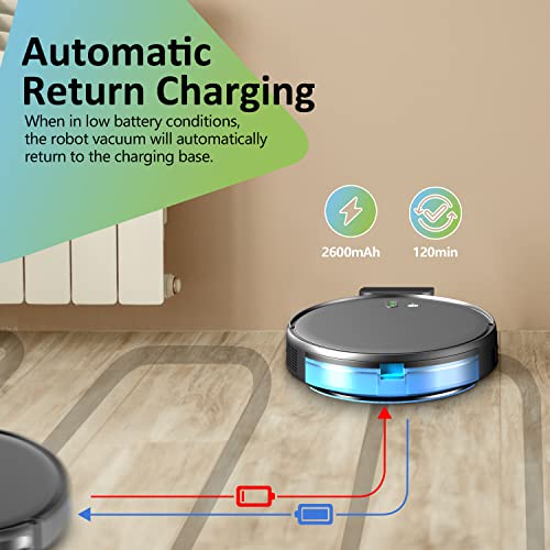 Robot Vacuum and Mop Combo, 2 in 1 Mopping Robotic Vacuum with 2000Pa Max Suction, WiFi/App/Alexa, Schedule Settings, Self-Charging, Slim, Tangle-Free, Ideal for Hard Floor, Pet Hair and Carpet