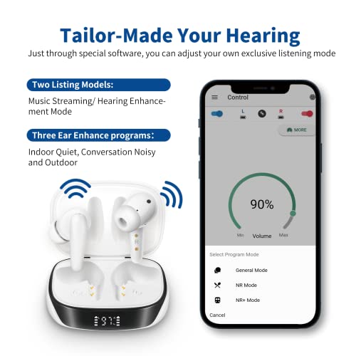 Maihear 2 in 1 Bluetooth and Rechargeable Hearing Aids with APP Control for Seniors Adults, Personal Digital Hearing Amplifiers Sound Device with Earbuds Voice Enhancer Noise Cancelling 1 Pair (White), Gifts for Father and Mother