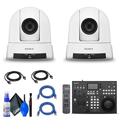 Sony RM-IP500/1 Professional Remote Controller + 2 x Sony SRG-300HW 1080p Desktop & Ceiling Mount Remote PTZ Camera with 30x Optical Zoom (SRG300H/W) + 2 x Ethernet Cable + More - Bundle