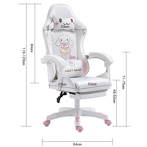 Gaming Chair Cinnamoroll WCG Gaming Chair Girls Cute Computer Armchair with Reclining Chair with Headrest and Lumbar Support Swivel Lifting Adjustable Chair with Footrest Blue