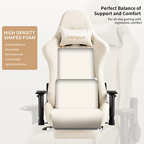 Darkecho Gaming Chair Office Chair with Footrest Massage Vintage Leather Ergonomic Computer Chair Racing Desk Chair Reclining Adjustable High Back Gamer Chair with Headrest and Lumbar Support Ivory