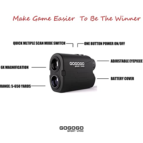 Gogogo Sport Vpro Laser Golf/Hunting Rangefinder, 6X Magnification Clear View 650/900 Yards Laser Range Finder, Accurate, Slope Function, Pin-Seeker & Flag-Lock & Vibration, Easy-to-Use Range Finder