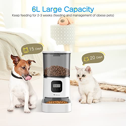 isYoung Automatic Cat Feeder, Smart Pet Food Dispenser for Cats Dogs - Voice Recorder, Portion Control 1-4 Meals Per Day, Dual Power Supply & Clog-Free Design with Stainless Steel Bowl (6L)