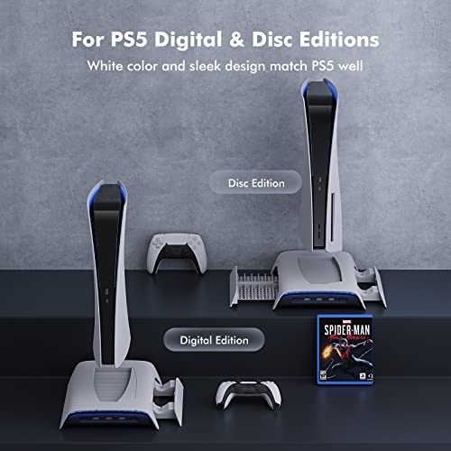 PS5 Cooling Station with RGB, KIWIHOME PS5 Vertical Stand with Suction Cooling Fan and Auto-Speed, PS5 Accessories for PS5 Console with Dual Controller Charging Station, 3 USB Hubs, 10 Games Storage