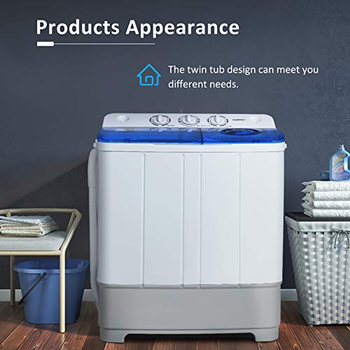 Portable Washing Machine, KUPPET 21lbs Compact Twin Tub Washer and Spin Dryer Combo for Apartment, Dorms, RVs, Camping and More, White&Blue