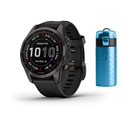 Garmin Fenix 7S Sapphire Solar SmartWatch (Carbon Gray DLC with Black Band) with 12-Ounce Double Wall Stainless Steel Tumbler Bundle (2 Items)