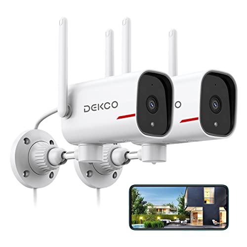 Outdoor Security Camera - DEKCO 1080p Pan Rotating 180° Wired WiFi Cameras for Home Security with Two-Way Audio, Night Vision, 2.4G WiFi, IP65, Motion Detection Alarm (2 Pack)