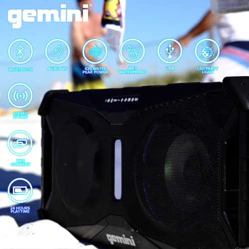 Gemini Sound Sounsplash SOSP-8BLK 400 Watt Wireless Rechargeable Floating IP67 Waterproof LED Lit Bluetooth Party Speaker with Voice Control, Cupholders and Back Storage Compartment for Pool/Beach