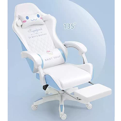 Gaming Chair Cinnamoroll WCG Gaming Chair Girls Cute Computer Armchair with Reclining Chair with Headrest and Lumbar Support Swivel Lifting Adjustable Chair with Footrest Blue