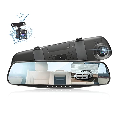 Car Dash Cam Backup Rearview Mirror Camera, 4.3" Full HD 1080P Smart Rearview Mirror Camera for Cars, Trucks, SUV, Dual Cameras, Built-in G-Sensor, Parking Assistance & Loop Record Support