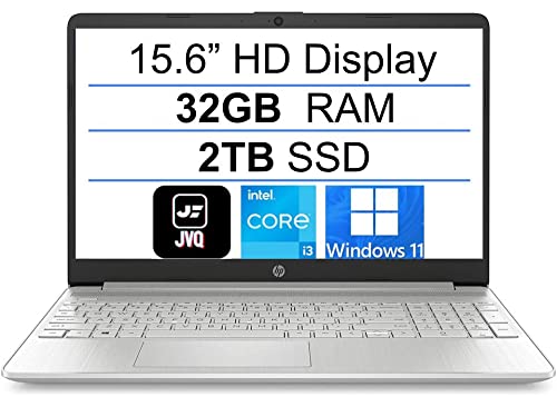 2022 Newest HP 15.6" HD Laptop Computer, 11th Gen Intel Quad-Core i3-1125G4(Up to 3.7GHz, Beat i5-10210U), 32GB RAM, 2TB PCIe SSD, Webcam, Bluetooth, Wi-Fi, HDMI, USB-C, Windows 11 S, Silver+JVQ MP