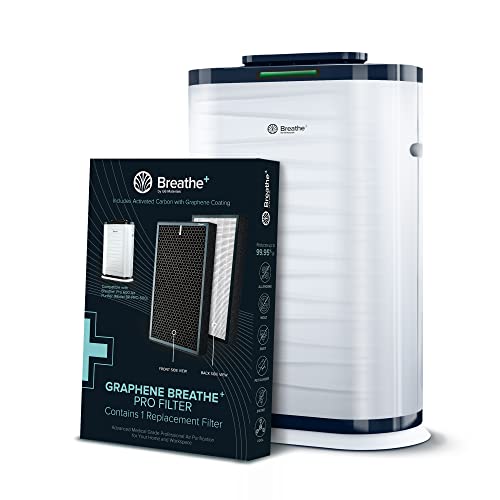 Breathe+ Pro Smart Air Purifier, H13 True HEPA Filter and Antimicrobial Graphene Filter | 1500 sq ft Coverage, Eliminates 99,97% of Allergens, Smoke Dust Pet Dander, VOCs, Odor, Bacteria and Viruses