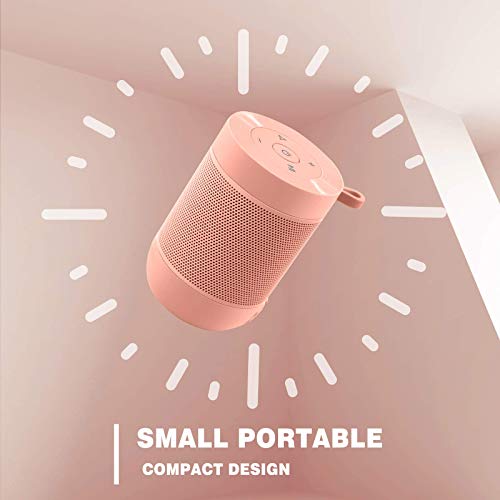 Portable Bluetooth Speaker, COMISO Small Wireless Shower Speaker 360 HD Loud Sound Stereo Pairing Waterproof Mini Pocket Size Built in Mic Support TF Card for Travel Outdoors Home Office Pink