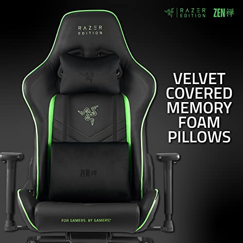 Tarok Pro - Razer Edition Gaming Chair by Zen - Lime Green Gaming Chair - Reclining Ergonomic Desk Office Chair – Adjustable Game Chair, Lumbar Support, Memory Foam Pillow, Comfortable Zen Work Chair