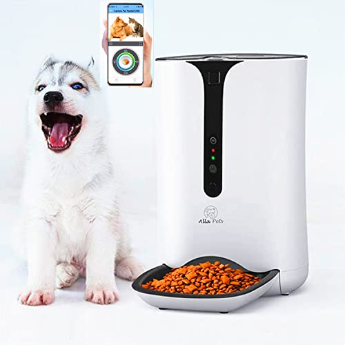 Alla Pets WiFi/HD Video Automatic Cats and Dogs Feeder w/ Camera, 6L Auto Pet Dry Food Dispenser 1~39 Portions Meal for Small and Large Pets, Remote APP Control Feeding Schedule, Infrared, White
