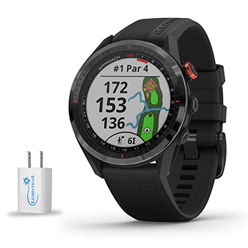 Approach S62, Premium Golf GPS Watch, Black Ceramic Bezel with Black Silicone Band, Built-in Virtual Caddie, Mapping and Full Color Screen, with a Lumintrail USB Wall Plug