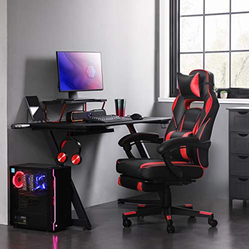 SONGMICS Racing Gaming Chair, Adjustable Ergonomic Office Chair with Footrest, Tilt Mechanism, Lumbar Support, 330 lb Load, Black and Red UOBG073B01