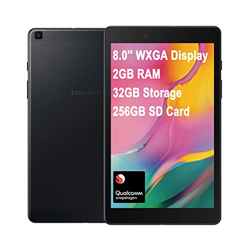 Samsung Galaxy Tab A Tablet Computer 8.0'' WXGA (1280 x 800) Display 4-Core Qualcomm Snapdragon 429 2GB RAM 32GB Storage + 256GB SD Card 5100mAh Battery Android OS Black