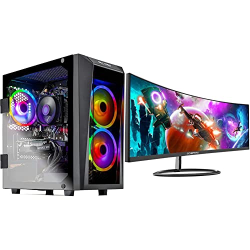 Skytech Blaze ll Gaming PC Desktop, Black & Sceptre Curved 30" 21:9 Gaming LED Monitor 2560x1080p UltraWide Ultra Slim HDMI DisplayPort Up to 85Hz MPRT 1ms FPS-RTS Build-in Speakers, Machine Blue