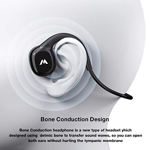 Wireless Bone Conduction Headphones Bluetooth 5.0 Open Ear Sports Headset with Mic Sweatproof for Running, Bicycling, Hiking (Black)