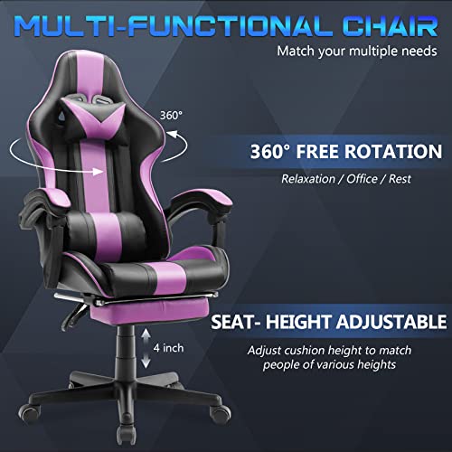 Ferghana Pink and Purple Gaming Chairs with Footrest,Computer Game Chair,Massage Gaming Chairs,Christmas,Xmas Gift,PC Gaming Chairs for Adults Teens for Gaming Live Streaming Room