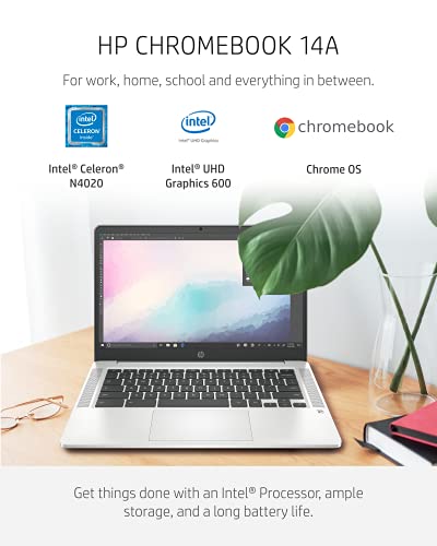 HP Chromebook 14 Laptop, Intel Celeron Processor, 4 GB RAM, 32 GB eMMC, 14” FHD (1920 x 1080) Chrome OS, Webcam & Dual Mics, Work, Entertainment, School, Long Battery Life (14a-na0160nr, 2021)