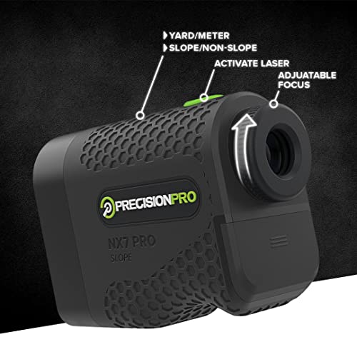 Precision Pro NX7 Pro Golf Rangefinder with Slope - Laser Golf Range Finder Golfing Accessory - Slope, 6X Magnification, Flag Lock with Pulse Vibration, 650+ Yard Range, Case, Golf Laser Rangefinder, The Perfect Range Finder Golfing Accessory