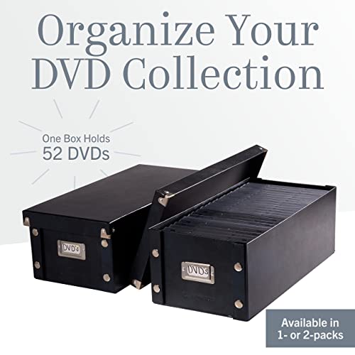Snap-N-Store DVD Storage Box - Pack of 2 - Durable 6 x 8.2 x 16.5 Inch Movie Organizers - Disc Holders with Lids to Store up to 52 DVD Cases - Black.