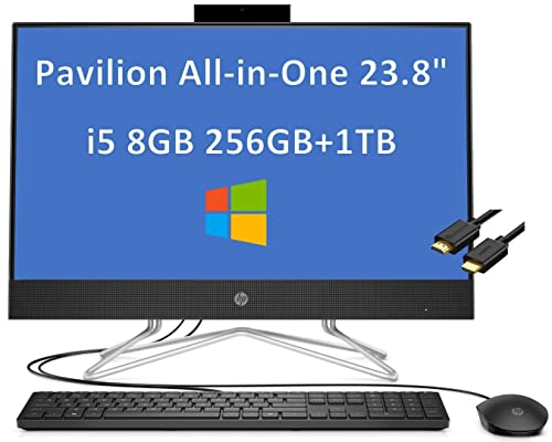 2022 Latest HP Pavilion 23.8" FHD (8GB RAM, 256GB SSD + 1TB HDD, Intel 4-Core i5-10210U(Beat i7-8565U)), 1080P IPS All-in-One Business Desktop, DVD-Writer, Webcam, IST Cable, Windows 10 Home