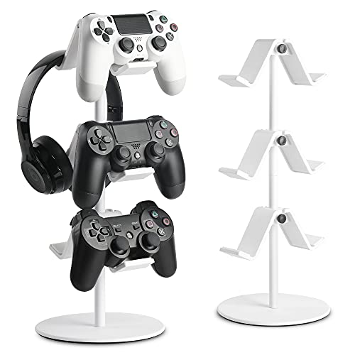 Controller Holder White,KELJUN Headset Holder,Great 3 Tier Controller Headphone Organizer for All Headsets Xbox ONE 360 Switch PS4 PS5 (Elegant White)