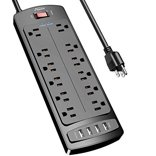 Power Strip, ALESTOR Surge Protector with 12 Outlets and 4 USB Ports, 6 Feet Extension Cord (1875W/15A), 2700 Joules, ETL Listed, Black…