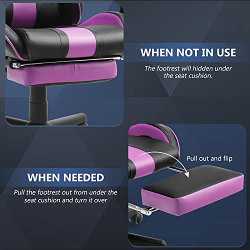 Ferghana Pink and Purple Gaming Chairs with Footrest,Computer Game Chair,Massage Gaming Chairs,Christmas,Xmas Gift,PC Gaming Chairs for Adults Teens for Gaming Live Streaming Room