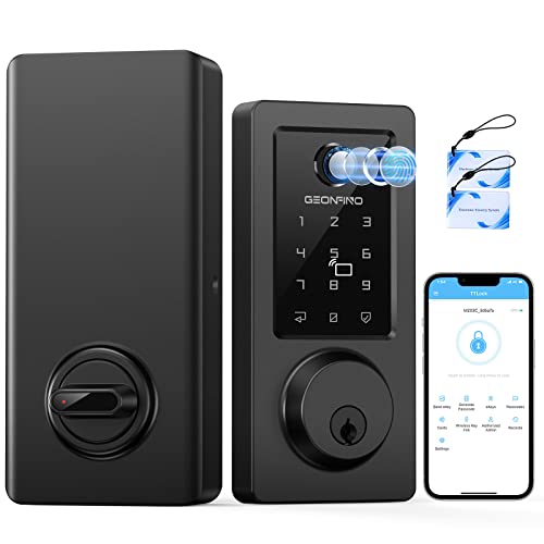 Smart Door Lock - Fingerprint Keyless Entry Door Lock with Bluetooth APP, Electronic Keypad, Spare Keys, IC Card, Codes, IP65 Waterproof Security Smart Deadbolt Easy Install for Home Apartment Office