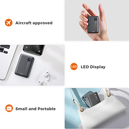 Portable Charger, One of The Smallest 10000mAh 3A PD 3.0 Power Bank QC 3.0, AINOPE 18W Fast Charge Phone Battery Pack Tri-Output,[LED Display] Phone Charger Compatible iPhone 12, iPad, Samsung Galaxy
