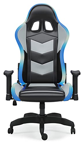 Signature Design by Ashley Lynxtyn Swivel Home Office Gaming Chair with LED Lighting, Black & Gray