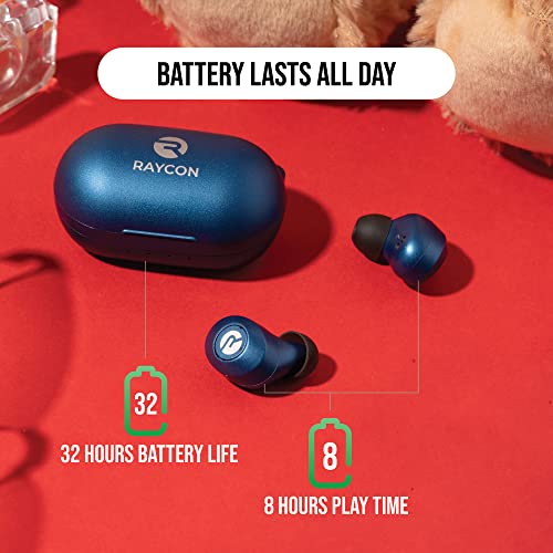 The Everyday Raycon Bluetooth Wireless Earbuds with Microphone- Stereo Sound in-Ear Bluetooth Headset True Wireless Earbuds 32 Hours Playtime (Matte Blue)