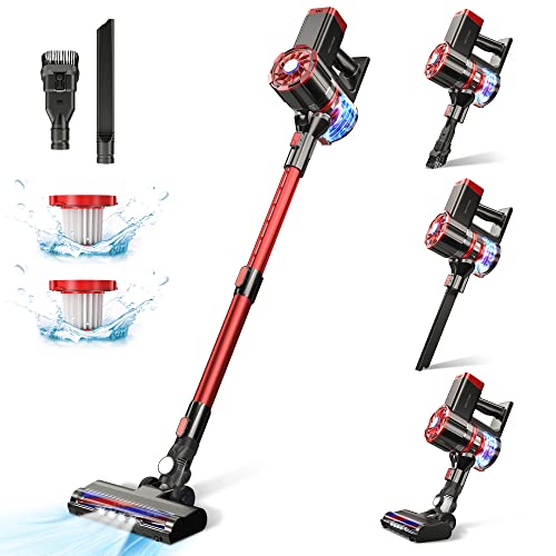 PRETTYCARE Cordless Vacuum Cleaner, 180W Powerful Suction Stick Vacuum with 30min Long Runtime Detachable Battery, 4 in 1 Lightweight Quiet Vacuum Cleaner Perfect for Hardwood Floor Pet Hair, W100