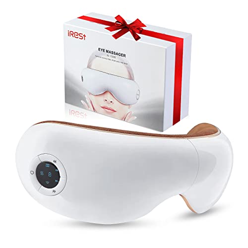 iRest Eye Massager with Heat, Eye Therapy Massager with Compression, Vibration, Relax Music, Rechargeable, for Migraine Improve Sleep, Relieve Eye Strain Dry Eye Dark Circles Eye Bags, White