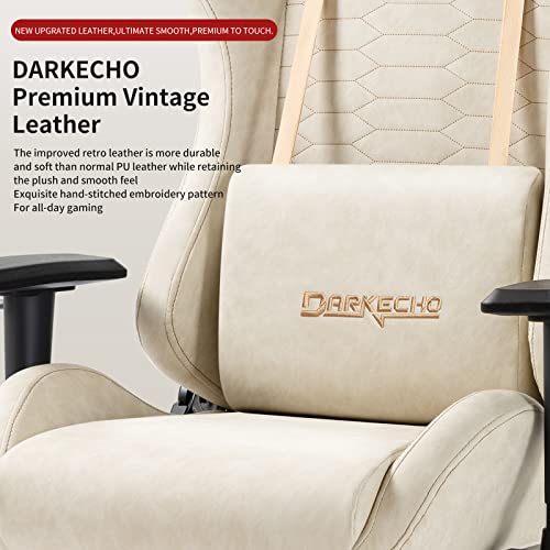 Darkecho Gaming Chair Office Chair with Footrest Massage Vintage Leather Ergonomic Computer Chair Racing Desk Chair Reclining Adjustable High Back Gamer Chair with Headrest and Lumbar Support Ivory