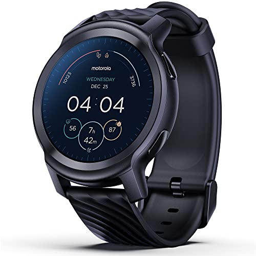 Motorola Moto Watch 100 Smartwatch - 42mm Smartwatch with GPS for Men & Women, Up to 14 Day Battery, 24/7 Heart Rate, SpO2, 5ATM Water Resistant, AOD, Android & iOS Compatible - Phantom Black