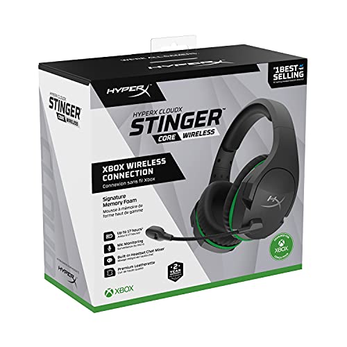 HyperX CloudX Stinger Core – Wireless Gaming Headset, for Xbox Series X|S and Xbox One, Memory foam & Premium Leatherette Ear Cushions, Noise-Cancelling Microphone, Mic monitoring, Built-in chat mixer