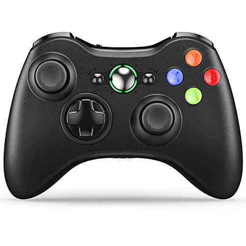 VOYEE Wireless Controller with Receiver Compatible with Microsoft Xbox 360/Slim/Windows 11/10/8/7, with Upgraded Joystick/Dual Shock (Black)