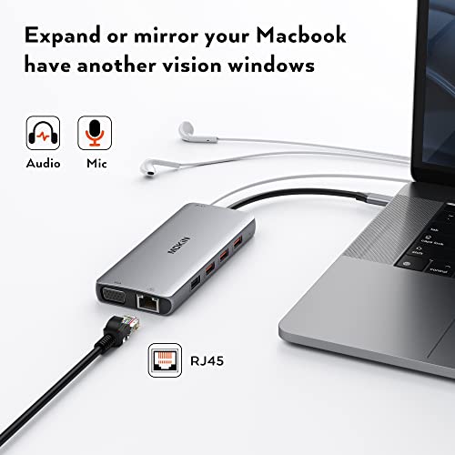 USB C Docking Station Dual Monitor, MOKiN Laptop Docking Station with 2 HDMI, VGA, 3 USB 3.1, 2 USB 2.0, PD Charging, Ethernet, Audio&Mic for MacBook/Dell XPS/HP/Lenovo ThinkPad/Surface