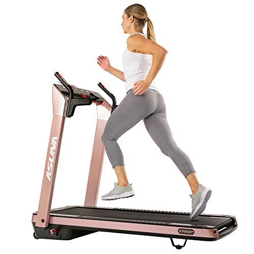 SUNNY HEALTH & FITNESS Asuna SpaceFlex Electric Treadmill with Auto Incline, LCD and Pulse Grips, Speakers, Tablet Holder, 220 LB Max Weight, Folding and Portability Wheels - 7750P, Pink