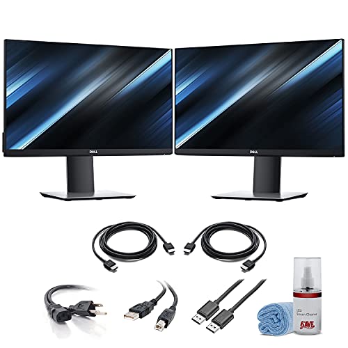 2 x Dell P2319H 23 Inch 16:9 Ultrathin Bezel IPS Monitor (P2319H) + 2 x HDMI Cable + LCD Cleaning Kit - Dual Monitor Bundle