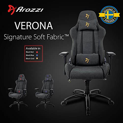 Arozzi Verona Signature Soft Fabric Ergonomic Computer Gaming/Office Chair with Recliner, Swivel, Tilt, Rocker, 4D Armrests, and Neck and Lumbar Pillows